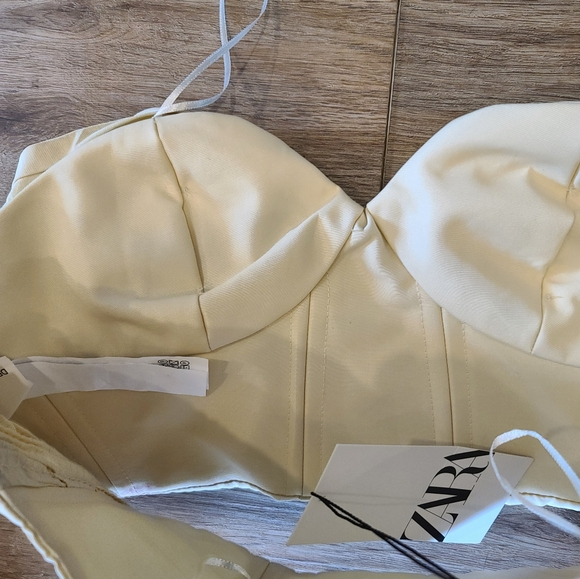 ZARA LIMITED EDITION sz medium FLORAL Strapless BUSTIER SAND/Beige TOP - Picture 5 of 7